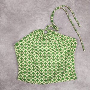 Gaze Womens Green Geometric Clover Print O-Ring Halter Top Size M